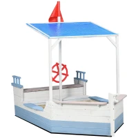 Outsunny Wooden Kids Sandpit, Children Sandbox w/ UV Protection Canopy, for Ages 3-8 Years - Blue(m-1)