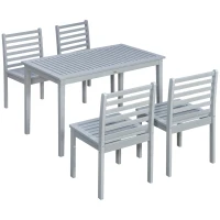 Outsunny Conjunto de Muebles de Jardín de Madera 5 Piezas Juego de Mesa y 4 Sillas Decoración para Terraza Patio Balcón Gris(m-1)