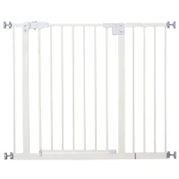 PawHut Barrière de sécurité sans perçage largueur réglable 74-80 / 91,5-97,5 cm double verrouillage fermeture automatique barrière chien pour porte couloir escalier acier blanc(m-1)