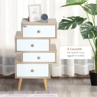 HOMCOM Mobiletto Multiuso Stile Nordico, Cassettiera Camera da Letto con 4 Cassetti in Legno, 47 x 29.5 x 81cm(m-5)