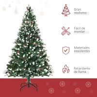 HOMCOM Árbol de Navidad Artificial 180 cm con 55 Bayas 836 Ramas PE Tridente PVC Base Plegable y Soporte Metálico Decoración Navideña para Interiores Verde(m-5)