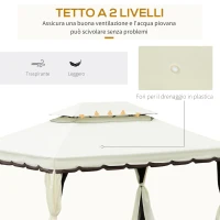 Outsunny Gazebo da Giardino 4x3m con Zanzariera, Tende e Doppio Tetto in Alluminio e Poliestere, Crema(m-4)