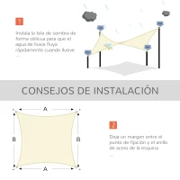 Outsunny Toldo Vela Rectangular 4x3 m Vela de Sombra para Jardín Patio Terraza Poliéster Anti UV Color Beige(m-6)