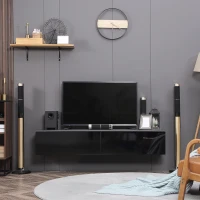 HOMCOM 160cm High Gloss Floating TV Unit Stand for TVs up to 70", Wall Mounted TV Cabinet with Storage Cupboards, Grey and Black(m-7)