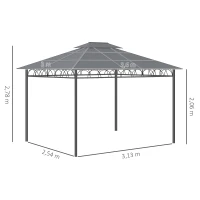 Outsunny Cenador de Jardín con Techo Doble Cortinas Opacas y Mosquiteras para Patio Fiestas Terraza 3,6x3m Negro y Caqui(m-3)