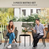 Outsunny 3 Pieces Rattan Bistro Set with Washable Seat and Back Cushions, Glass Top Coffee Table, for Outdoor, Patio, Black(m-4)