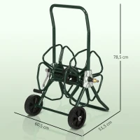 Outsunny Dévidoir de tuyau d'arrosage sur roues 30 m de tuyau de Ø 16mm dévidoir chariot enrouleur métal vert(m-3)