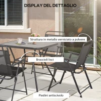 Outsunny Set da Giardino con 4 Sedie Pieghevoli con Braccioli e Tavolo con Foro per Ombrellone, Nero(m-7)