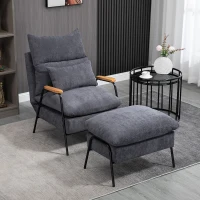 HOMCOM Sessel mit Ottomane, inkl. Kissen, 68 cm x 91,5 cm x 88 cm, Grau(m-2)