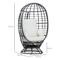 Outsunny 360° Swivel Egg Chair, Garden Rattan Swivel Chair with Thickened Cushion and Pillow, 150 KG Capacity for Indoor Outdoor, Balcony, Patio, Black(m-3)