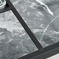 Outsunny Outdoor PE Rattan Gas Fire Pit Table, Patio Square Propane Heater with Marble Desktop, Rain Cover, Glass Windscreen, and Glass Stones, 50,000 BTU, Black(m-9)