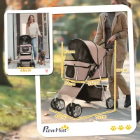 PawHut Poussette buggy pliable animaux chariot pliante chien chat porte-gobelet panier de rangement inclus roues avec frein tissu 600D Oxford acier 75 x 45 x 97 cm marron(m-3)
