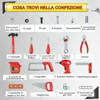 HOMCOM Banco da Lavoro Giocattolo con 55 Accessori, Attrezzi per Bambini 3-6 Anni con Trapano a Batteria, Blu e Grigio(m-5)