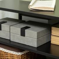 HOMCOM Tavolino da Caffè Asimmetrico in Legno con Ripiani e Piedini Regolabili, 60x60x45cm, Nero(m-8)