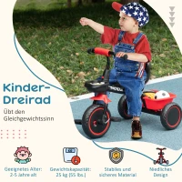 AIYAPLAY Kinderdreirad mit Beckengurt, 2 Körben, höhenverstellbarer Sitz, Metallrahmen, für Kinder 2-5 Jahre, schwarz+rot(m-4)