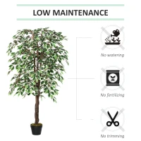 Outsunny Set of 2 Artificial Plants White Rose Floral in Pot, Fake Plants for Home Indoor Decor, 90cm, Light Blue(m-6)