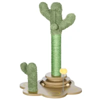 PawHut Mini Árbol Rascador para Gatos con Postes de Cactus de Chenilla con Juego de Bolas en la Base 46x43x60 cm Verde(m-1)