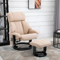 HOMCOM Relaxsessel mit Hocker, drehbarer Fernsehsessel mit Massagefunktion, Liegefunktion, Massagesessel mit Fernbedienung, Seitentasche, Ruhesessel aus Kunstleder für Wohnzimmer Cremeweiß(m-2)