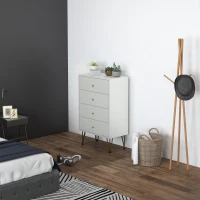 HOMCOM Cómoda de Madera con 4 Cajones y Patas Metálicas Mueble Cajonera para Salón Oficina 60x40x100 cm Blanco(m-2)