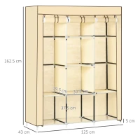 HOMCOM Fabric Wardrobe, with Rails and Shelves - Beige(m-3)
