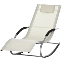 Outsunny Tumbona Mecedora con Reposacabezas Reposabrazos y Marco Metálico Carga 120 kg para Playa Patio Terraza 63x144x84cm Beige(m-11)