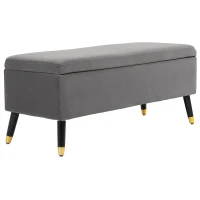 HOMCOM Banco de Almacenaje con Tapa Taburete Puff Tapizado en Terciopelo con Asiento Acolchado y Patas de Madera para Dormitorio Entrada 110x43x45 cm Gris(m-1)