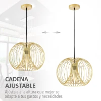 HOMCOM Lámpara Colgante Moderna con Casquillo E27 Máx. 40W y Cuerda Ajustable Lámpara de Suspensión de Metal para Comedor Dormitorio Salón Ø37x150 cm Dorado(m-4)