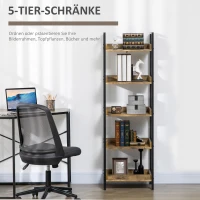 HOMCOM Leiterregal im Industrie-Design mit 5 Regalen 48 cm x 30 cm x 155 cm Braun + Schwarz(m-5)