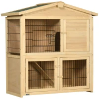 PawHut Clapier à lapin cage à lapin 2 étages 4 portes verrouillables rampe toit bitûmé bois de sapin(m-1)