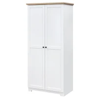 HOMCOM Küchenschrank, Hochschrank, Küchenbuffet mit 4 Fächern, Aufbewahrungsschrank, Kleiderschrank mit 2 Türen, Mehrzweckschrank mit Anti-Kipp-Schutz, Weiß, 80 x 48 x 172 cm(m-10)