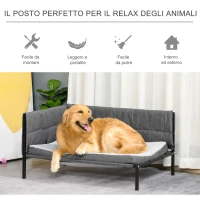 PawHut Cuccia per Cani Grandi Rialzata, Lettino Morbido per Cani fino 30kg, per Interni ed Esterni, Grigio, 93.5x69x48.5cm(m-6)