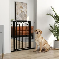 PawHut Puerta para Perros con Ancho Ajustable 76-104 cm Barrera de Seguridad con 2 Extensiones y Doble Bloqueo Negro(m-2)