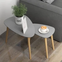 HOMCOM Juego de 2 Mesas Auxiliares Mesas Nido con Patas de Madera 59,5x39,5x45 cm y 44,5x28,5x40 cm Gris y Natural(m-8)