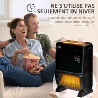 HOMCOM chauffage d'appoint 2000 W avec humidificateur 2 en 1, radiateur electrique céramique PTC,3 modes, Minuterie 8H, protection anti-basculement et anti surchauffe, noir(m-8)