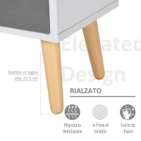HOMCOM Armadietto Libreria in Legno Bianco 8 Ripiani e 4 Cassetti Pieghevoli in Tessuto Grigio e Marrone 54.5x24x122.5cm(m-6)