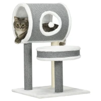 PawHut Cat Tree for Indoor Cats, with Scratching Post, Bed, Tunnel, Toy Ball, 48 x 48 x 73cm - White(m-1)