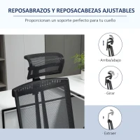 Vinsetto Silla de Malla Giratoria y Reclinable con Altura Ajustable Reposabrazos Reposacabezas y Soporte Lumbar Regulable Negro(m-6)