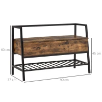 HOMCOM Mobile Scarpiera in Stile Industriale con Vano, Panca Scarpiera Vintage Salvaspazio in Legno e Metallo, Marrone Rustico, 90x37x60cm(m-3)