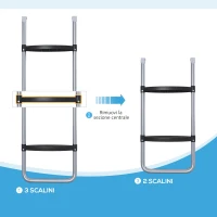 SPORTNOW Scaletta per Trampolino Elastico Regolabile a 3 o 2 Scalini in Acciaio, 97x32cm, Argento(m-4)