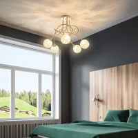 HOMCOM Crystal Chandelier Modern Pendant Light for Living Room with 5 Ball Lampshades 5 G9 Bulbs Required Gold Tone(m-10)