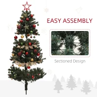 HOMCOM 6ft Pre-Lit Xmas Tree with Decorations, Green, Red and Warm White(m-7)