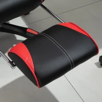 HOMCOM Fauteuil gamer, chaise gaming, siège de bureau réglable, avec repose-pieds et coussin, pivotant inclinable revêtement synthétique noir rouge(m-8)
