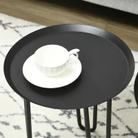 HOMCOM 2er-Set Beistelltische im Skandi-Design, Couchtische, Haarnadelbeine, Schwarz(m-8)