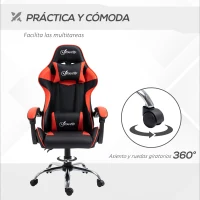 Vinsetto Silla Gaming Silla Racing Giratoria con Altura Ajustable Reclinable de 135° y Cojín Lumbar 63x67x122-130 cm Rojo(m-6)