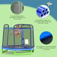 HOMCOM 7FT Kinder Trampolin mit Sicherheitsnetz Kleinkind-Trampolin für drinnen und draußen Fitnesstrampolin Gartentrampolin für 3-12 Jahre Kinder bis 80 kg Stahl Blau+Grün 215 x 200 x 190 cm(m-7)