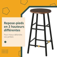 HOMCOM Ensemble Table de Bar Design Industriel + 2 tabourets MDF Imitation Bois Noyer métal Noir(m-6)