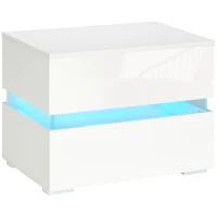 HOMCOM Comodino con luce LED RGB incorporata con 2 cassetti, 4 Modalità di luce e 16 colori, in Truciolato, 60x39x47cm, Bianco(m-1)