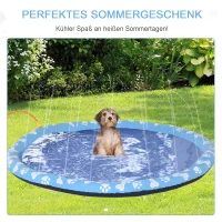 PawHut Hundepool, Planschbecken, mit Wasserdüse, rund, rutschfest, blau, Ø170 cm(m-7)