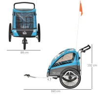 HOMCOM 3 in 1 Kinderanhänger Kinder Jogger Fahrradanhänger mit 360 Grad schwenkbarem Vorderrad Radanhänger für 2 Kinder mit Schwingungsdämpfungssystem Aufbewahrungstasche Wetterschutz Aluminium Blau(m-3)