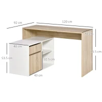 HOMCOM L-Shaped Desk, Corner Computer Desk with Storage Drawer, Adjustable Shelf, Cabinet for Home Office and Study, 120 x 92 x 75cm, Oak and White(m-3)